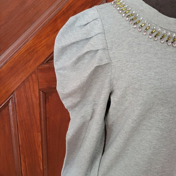 Ann Taylor Embellished Gray Sweatshirt With Gemstone Neckline Small NWT - Picture 7 of 11